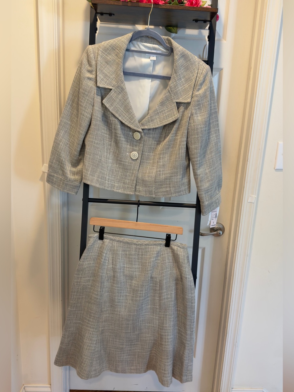 Classic Women's Two-Piece Tweed A-Line Skirt Suit Set Office Wear Career Elegant